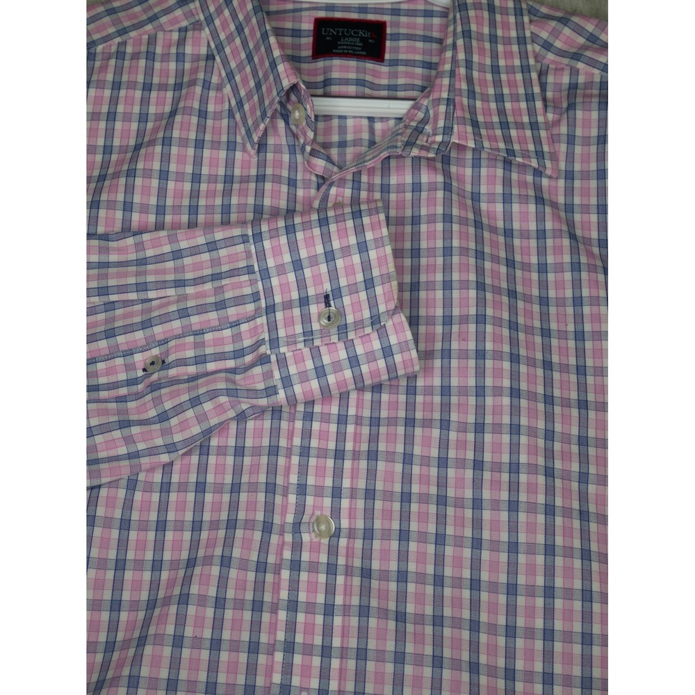 UNTUCKit Dolcetto-WF Mens‎ Large Pink Blue Plaid Wrinkle Free Button Down Shirt